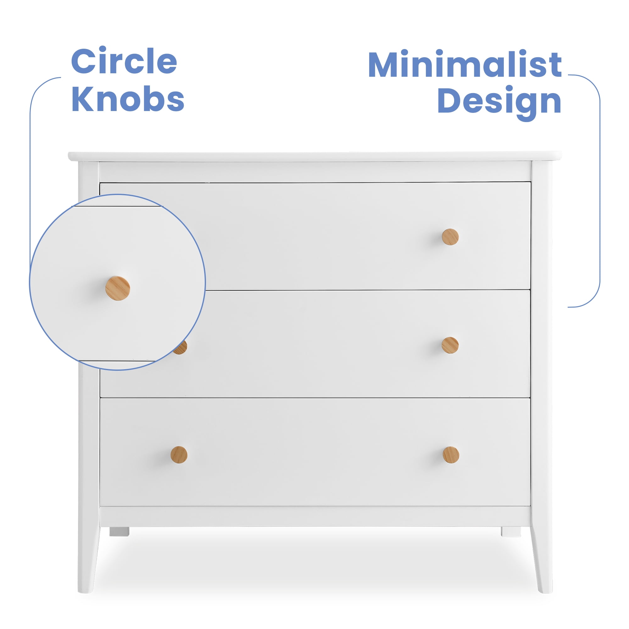 Delta Children Casey 3 Drawer Dresser, Bianca White/Natural