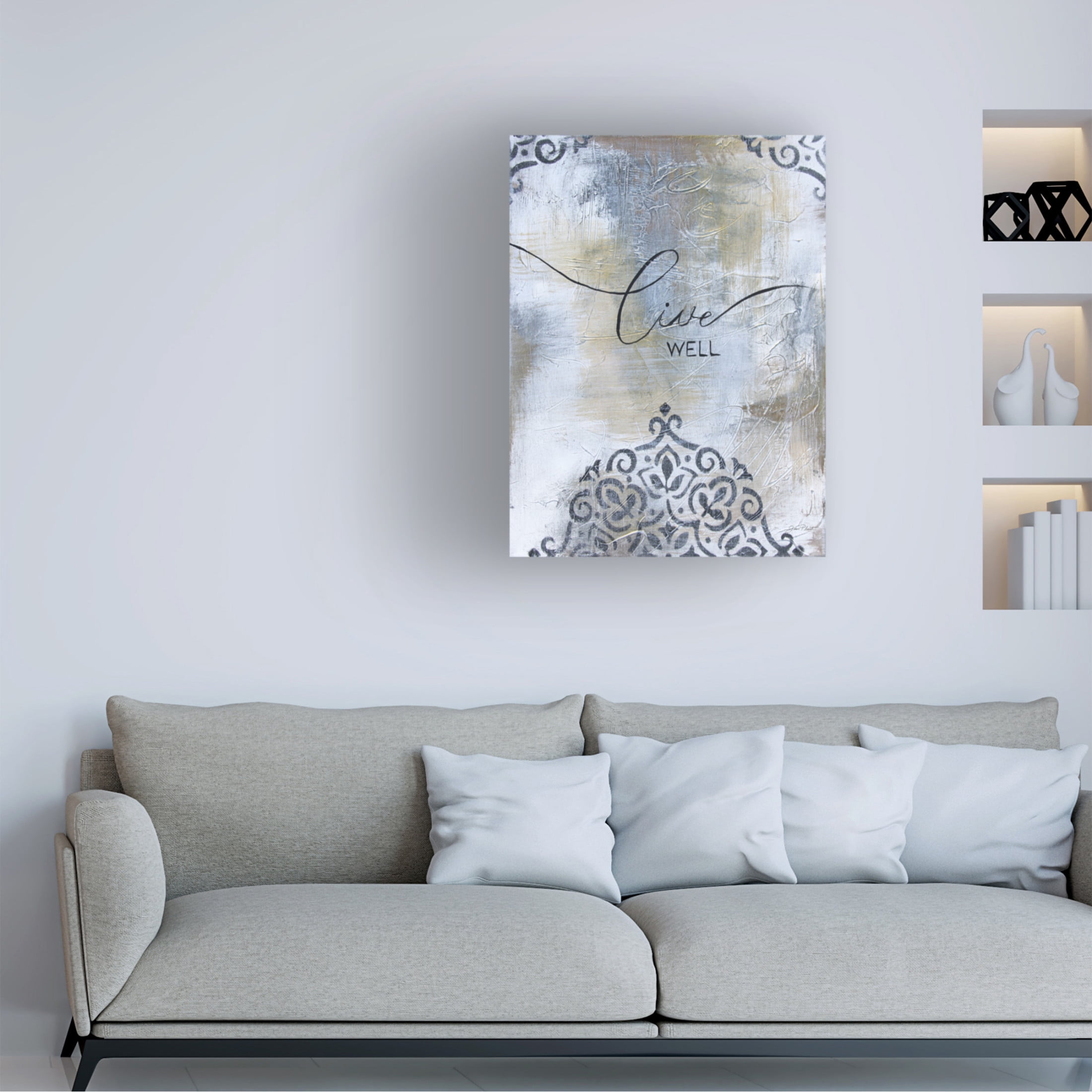 Canvas Wall Art - Jean Plout 'Gold And Grey Sentiment A2' Wall Art for Living Room, Bedroom, or Office Décor by Trademark Fine Art - 18 x 24 Inches