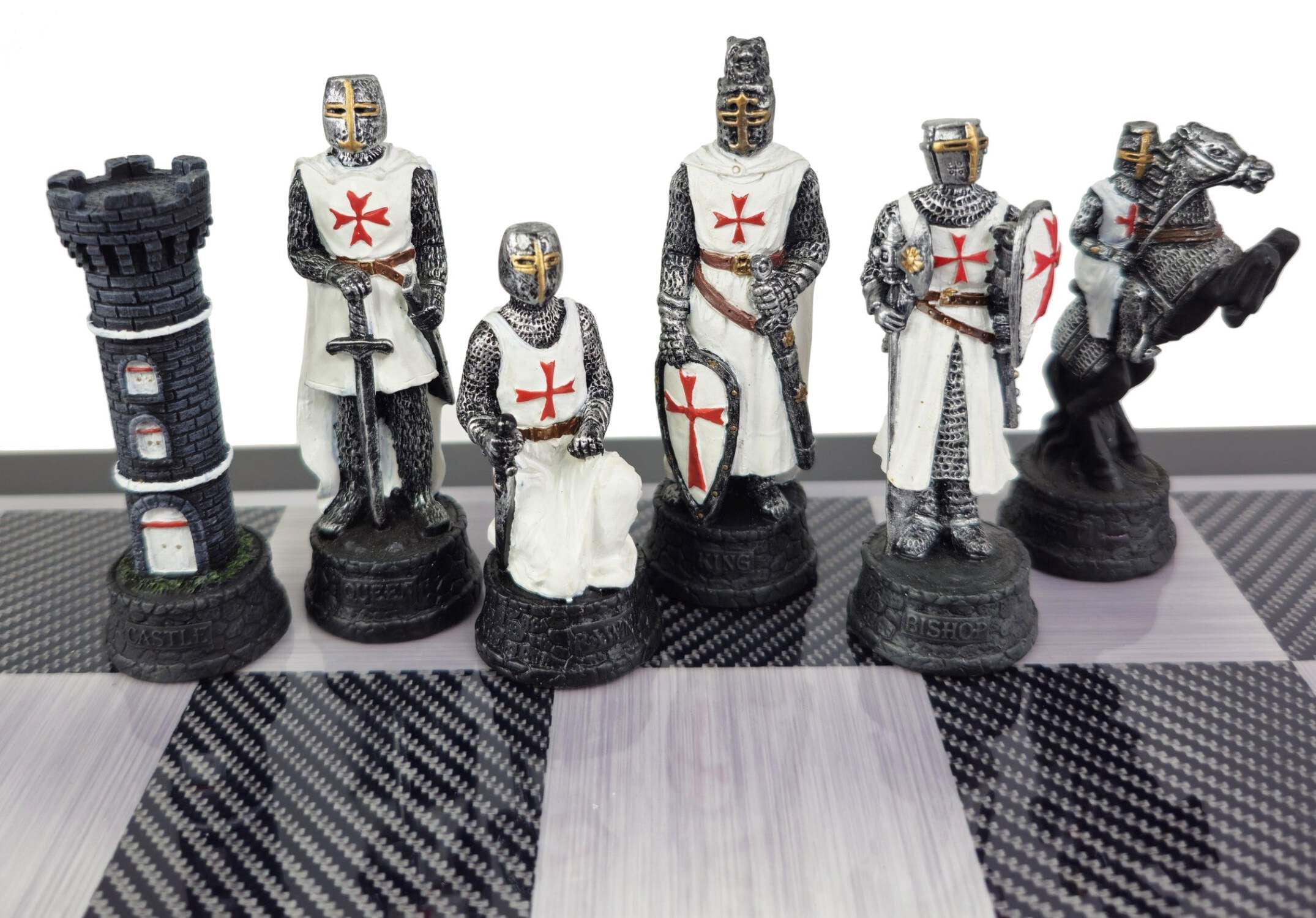 Medieval Times Crusade Blue White Maltese Cross Chess Set Carbon Fiber Color Bd