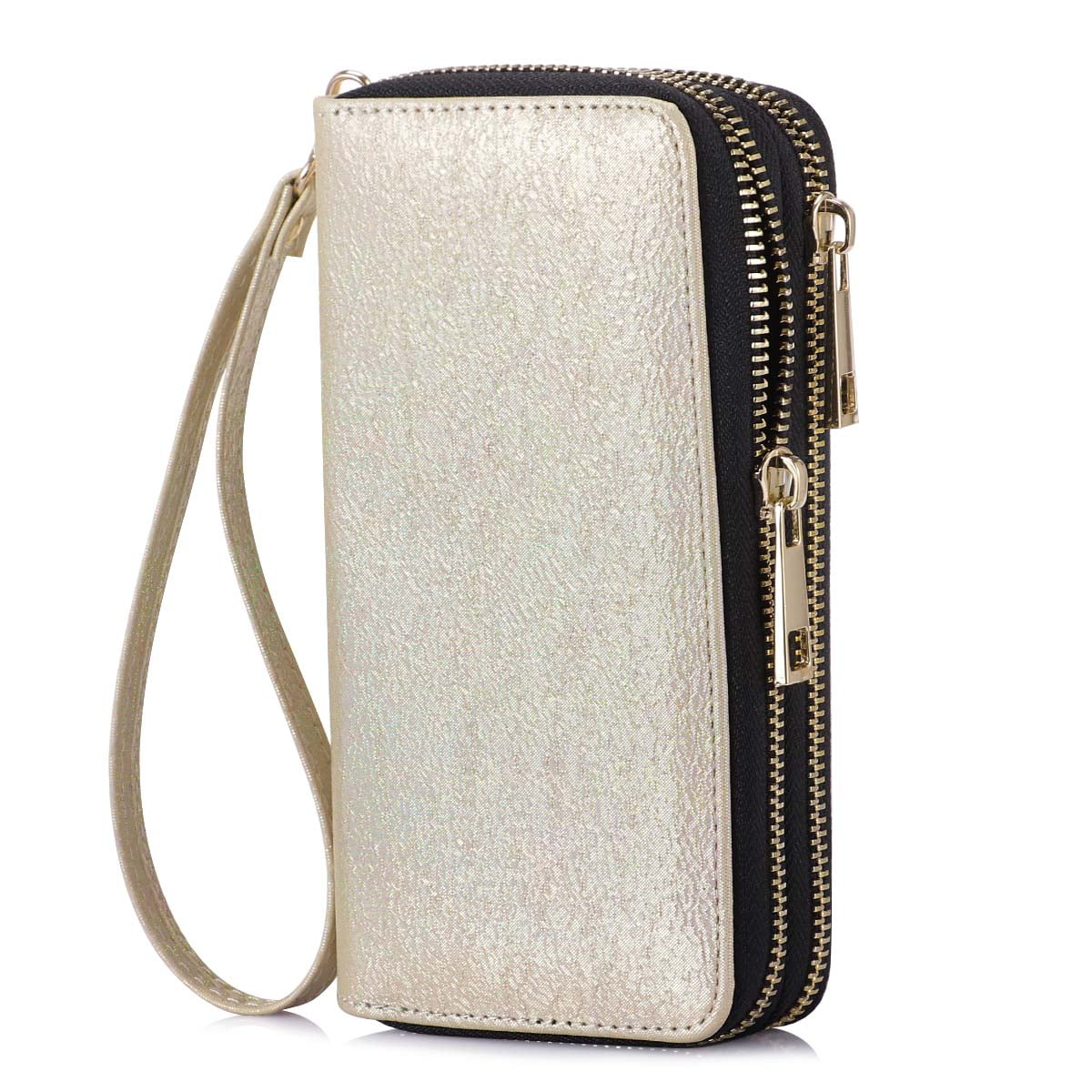 Women Luxurious Rose Leather Wallet Large Capacity Zipper Travel Wristlet Bags Clutch Cellphone Bag