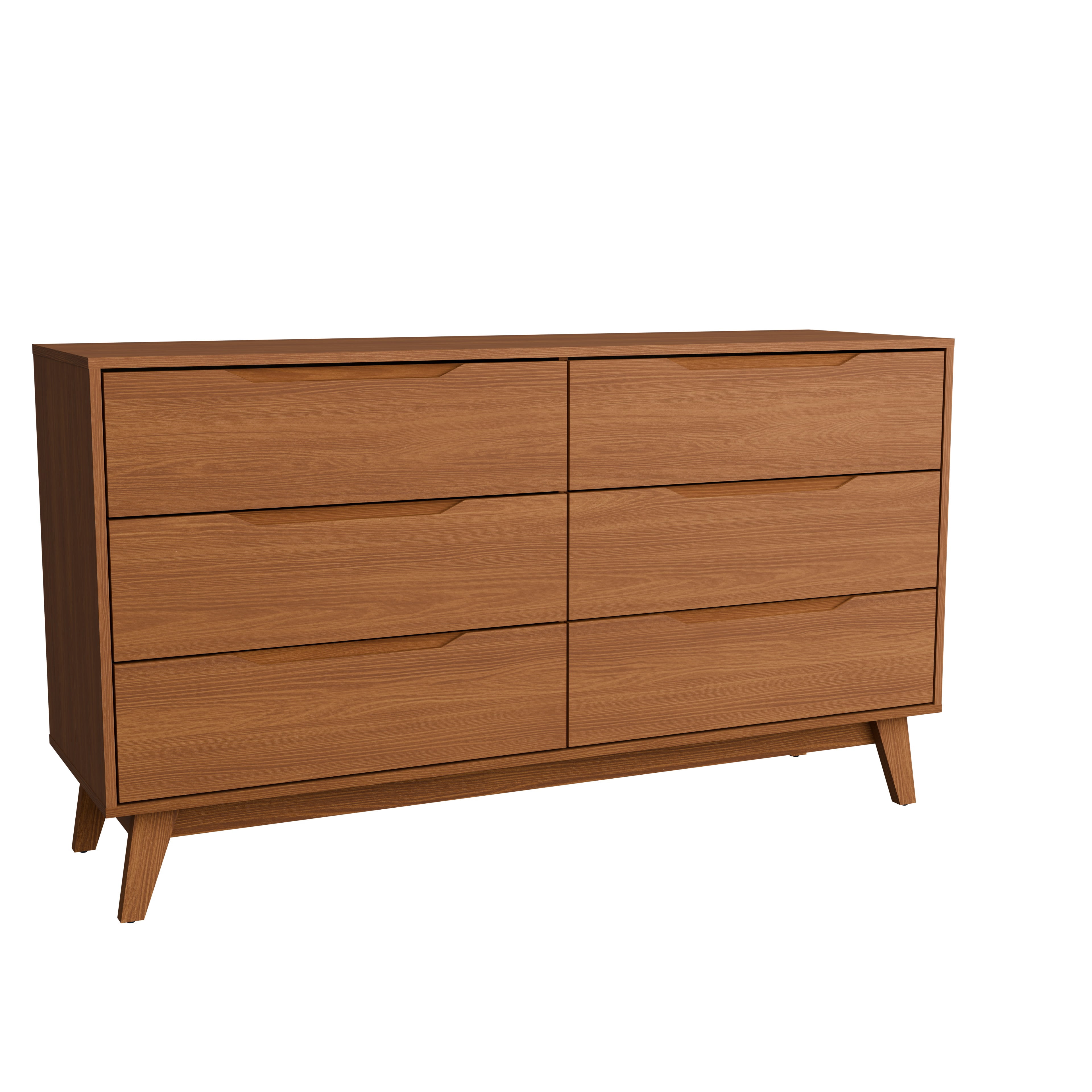 Kappesberg Rio 6-Drawer Dresser with Built-in Handles and Telescopic Slides - Golden Oak - for Adults and Teens