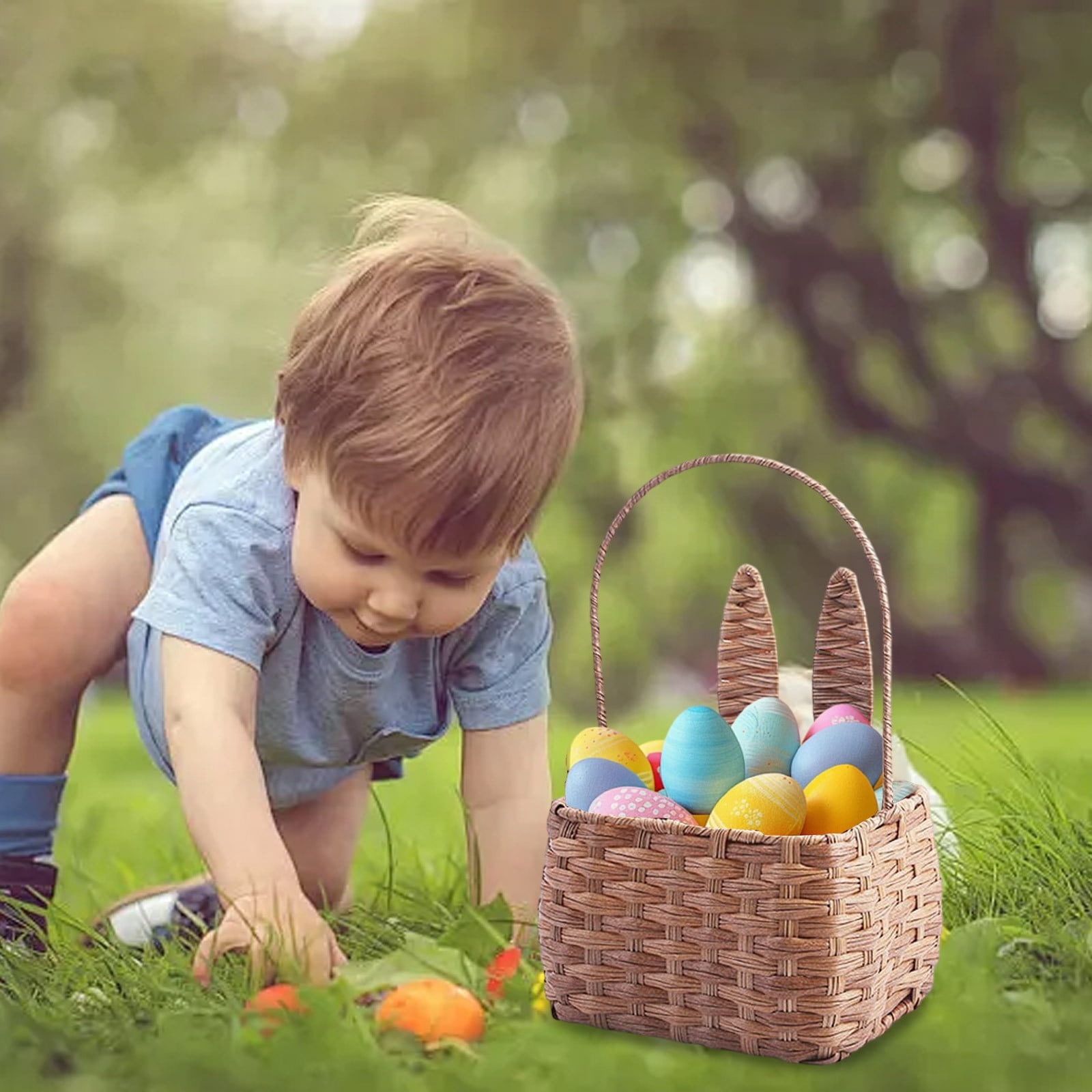 Hand-Woven Easter Carrying Basket For Spring Picnic Storage Basket Snacks Eggs Candy Storage Childrens Gift Basket Plastic Material Decorative Basket