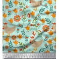 thumbnail image 1 of Soimoi Crepe Silk Fabric Leaves,Cock & Chick Cartoon Fabric Prints by Yard 42 Inch Wide, 1 of 1