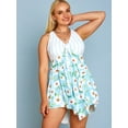 thumbnail image 2 of Rosegal Women Plus Size Floral Stripe Print Tankini Swimwear Light Blue L, 2 of 5