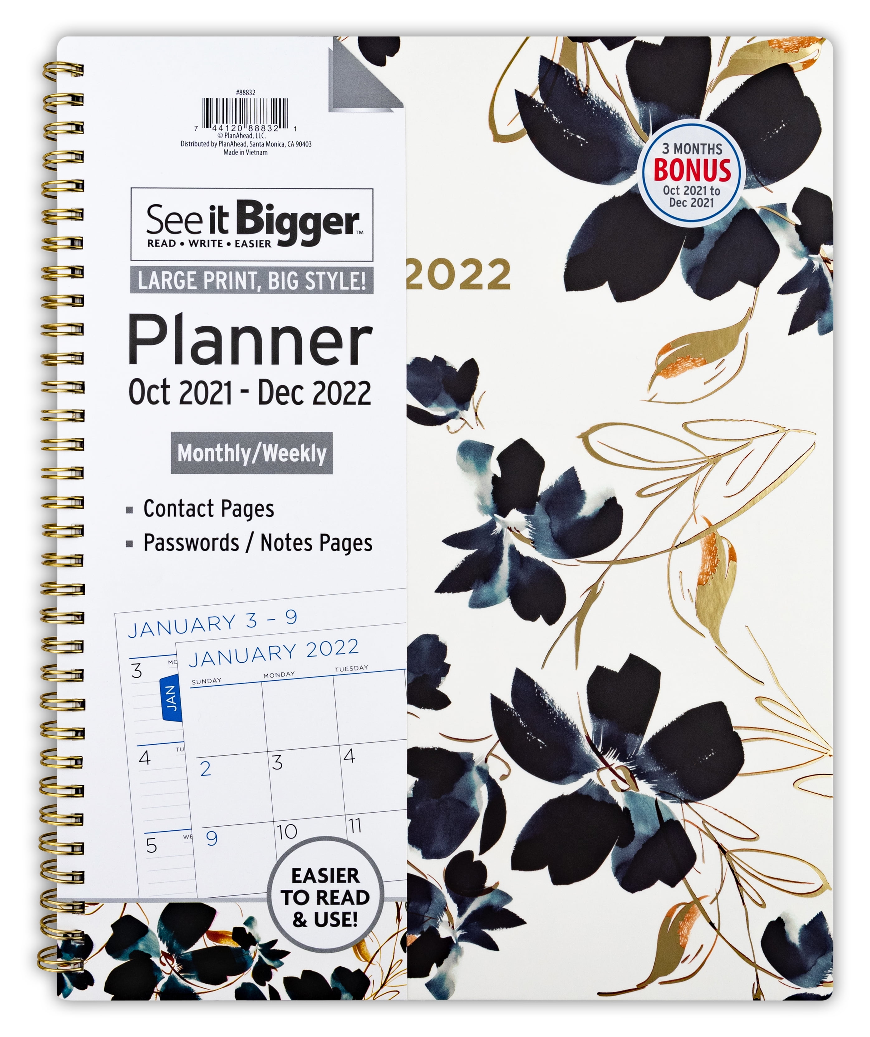 PlanAhead See it Bigger 2-Year Monthly Planner Flower 2021-2022 Large Print