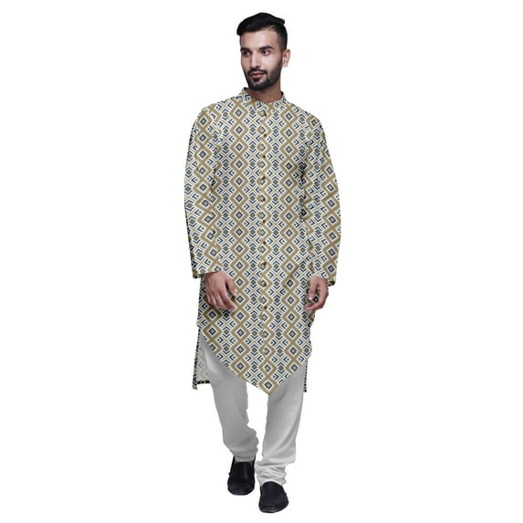 Atasi Button Down Asymmetric Printed Long Sleeve Rayon Kurta Pyjama Set