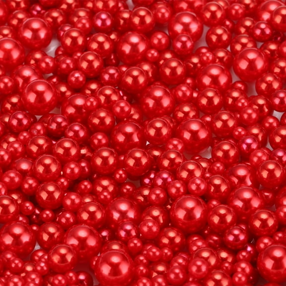 Uxcell 800 Pcs Faux Pearl for Crafting 0.12''-0.31'' No Hole ABS Round Pearls for Vase Fillers Red