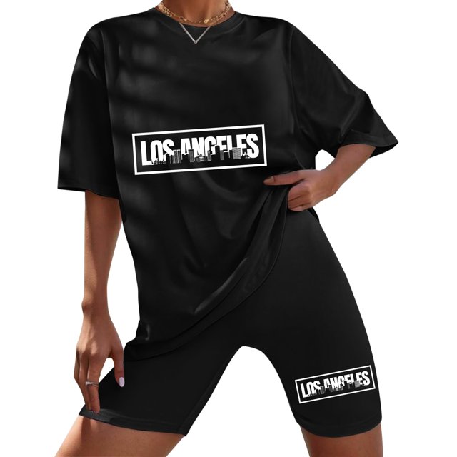 MKLEKYY Pantalones Cortos Para Correr Mujer Conjunto Informal De Dos Piezas De Pantalones Cortos De Manga Corta Con Cuello Redondo Para Mujer