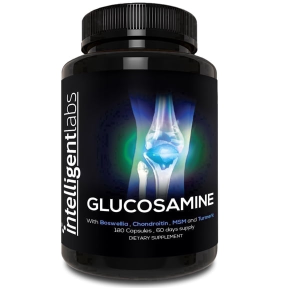 Intelligent Labs Glucosamine Chondroitin MSM Complex with Turmeric & Boswellia | Joint Support | 180 Capsules (60-Day Supply)