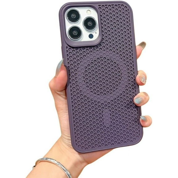 Honeycomb Hole Heat Dissipation Large Hole Phone case, Skin-Friendly Feel, Magnetic Charging, Drop-Proof, for iPhone 15 14 13 12 11 Pro Max Plus Phone case (Purple,iPhone 13)