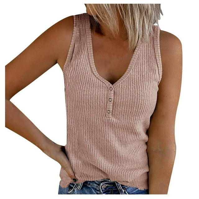 Blouses pour Femmes Débardeur Col en V Sans Manches Boutonné Décontracté