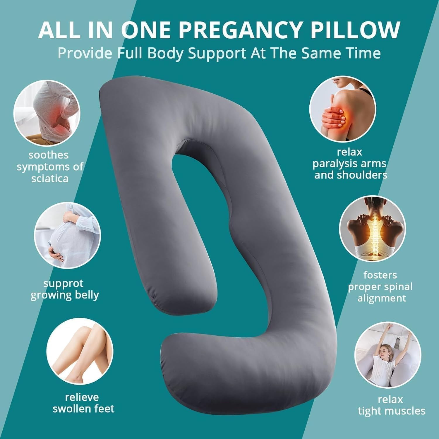 Pregnancy Pillows for Sleeping, Jumbo U Shaped Cooling Full Body Pillow with Removable Cover, Pregnant Women Must Haves, Maternity Essential, Navy
