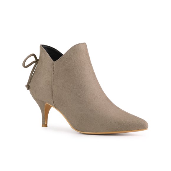 Allegra K Women's Pointy Toe Kitten Heel Ankle Booties Taupe 8.5