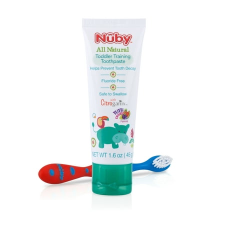 Nuby Citroganix All Natural Toddler Toothpaste With Toothbrush- Red/Blue