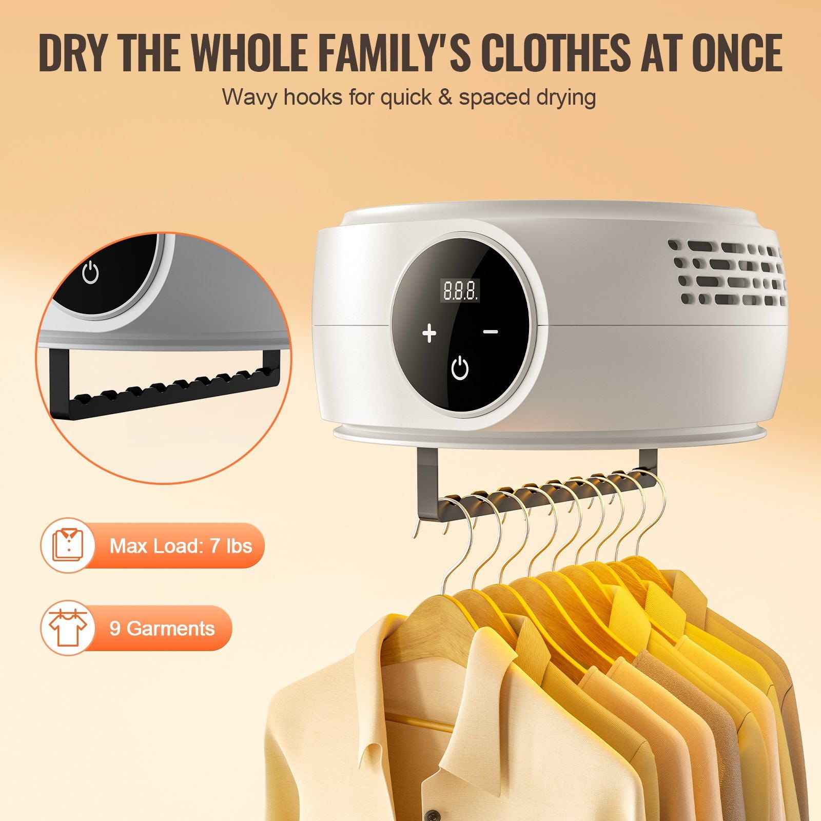 Portable Clothes Dryer, 600W Foldable Mini Dryer w/ PTC Heating, LED Display & 5H Timer, Includes Dryer Bag for Apartments, Dorms, RVs, Travel - Beige