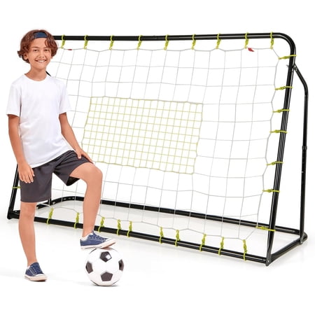 6FT x4FT Soccer Net, 2 in 1 Soccer Rebounder Soccer Goal w/Shooting Auxiliary Area, 5 Adjustable Angles, Kids Youth Teens Soccer Practice Training Equipment for Backyard