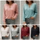 thumbnail image 4 of Blusa cepillada para mujer, camisa con cuello en V, manga larga, hombros caídos, con botones, sudade Abanopi Beige/Medio, 4 of 7