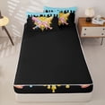 thumbnail image 4 of Castle Fairy Pink Bow Sport Baseball Zipper Twin Comforter Sets with Fitted Sheet and 2 Pillowcases, Ice Cream Drip Zipper Bedding Set, Black Pink Yellow,4-Piece,Black Reversible, 4 of 6