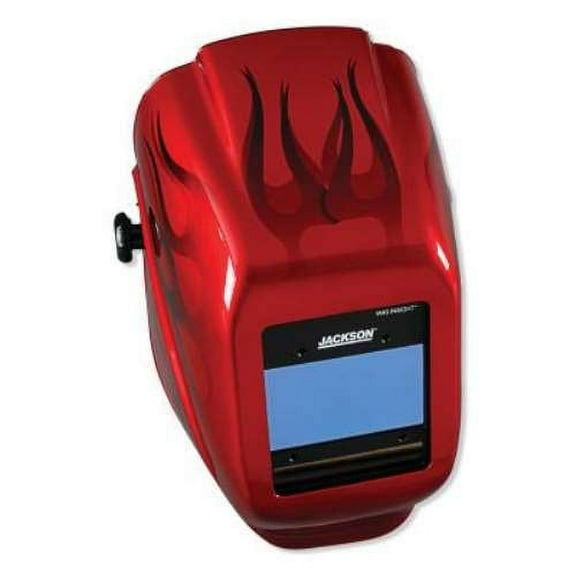 Jackson Safety Welding Helmet - Auto Darkening - Nylon - 3.94" x 2.36" Viewing Area - Shade 4/9-13 Insight® Variable ADF 1/1/1/1 - 370 Speed Dial Headgear - Flame Graphics - HLX 100 Series