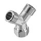 thumbnail image 1 of Conector de tubo G1/2 1 hembra a 2 machos forma Y 3 vías adaptador de manguera de cobre niquelado, 1 of 6