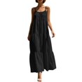 thumbnail image 2 of EliteGoogv Womens Maxi Dresses U Neck Sleeveless Backless Dresses For Women Pleated Side Pocket Summer Dresses Beach Vacation Wedding Guest Dresses Black, 2 of 5