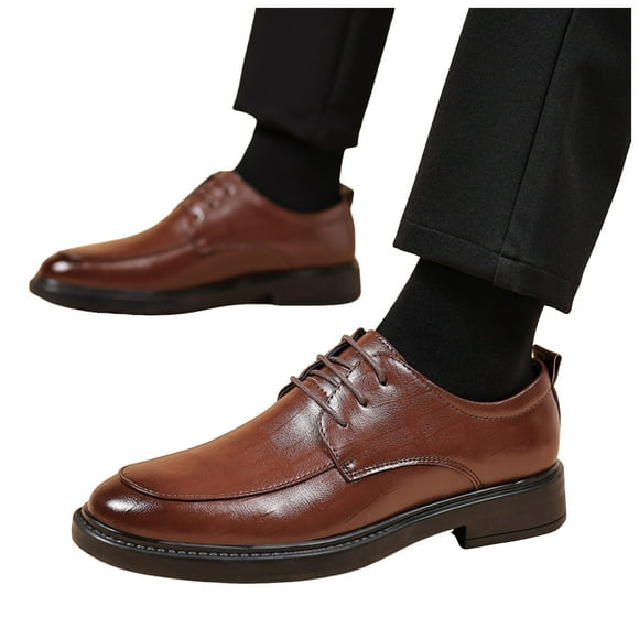 Men's Dress Oxford Shoes Classic Lace Up Formal Cap Toe Shoes Chunky Low Heel Slip On Wide Width Business Loafers Brown Size 7