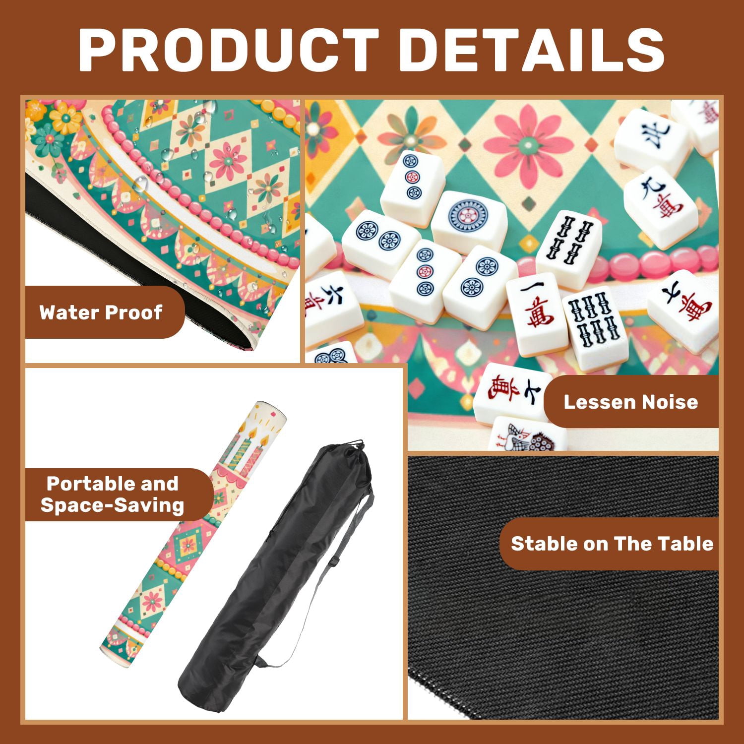 Mahjong Mat 31.5" x 31.5" Colorful Festive Birthday Cake Balloons Stars Non-Slip Noise Reduction Mahjong Tiles Table Cover for Dominoes Poker Card Board and Tile Games