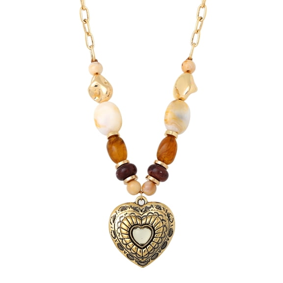 Jessica Simpson Women's Gold-Tone Multi Bead Heart Necklace
