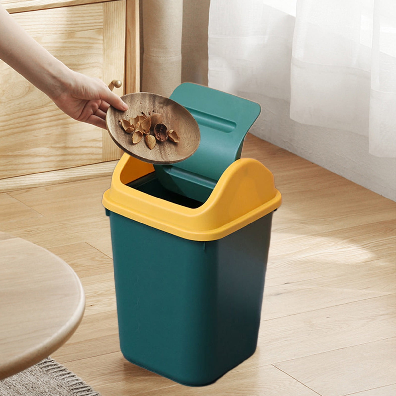 Square Lid Trash Can Small Bathroom Kitchen Office Waste Bin Flip Top Lid, 10L