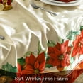thumbnail image 3 of Christmas Jacquard Rectangle Tablecloth 60 x 84 Inch - Winter Xmas Red Poinsettia Table Cloth, Heavy Weight Vintage Damask Fabric Table Cover for Holiday, Party, Dinner Decor, 3 of 8