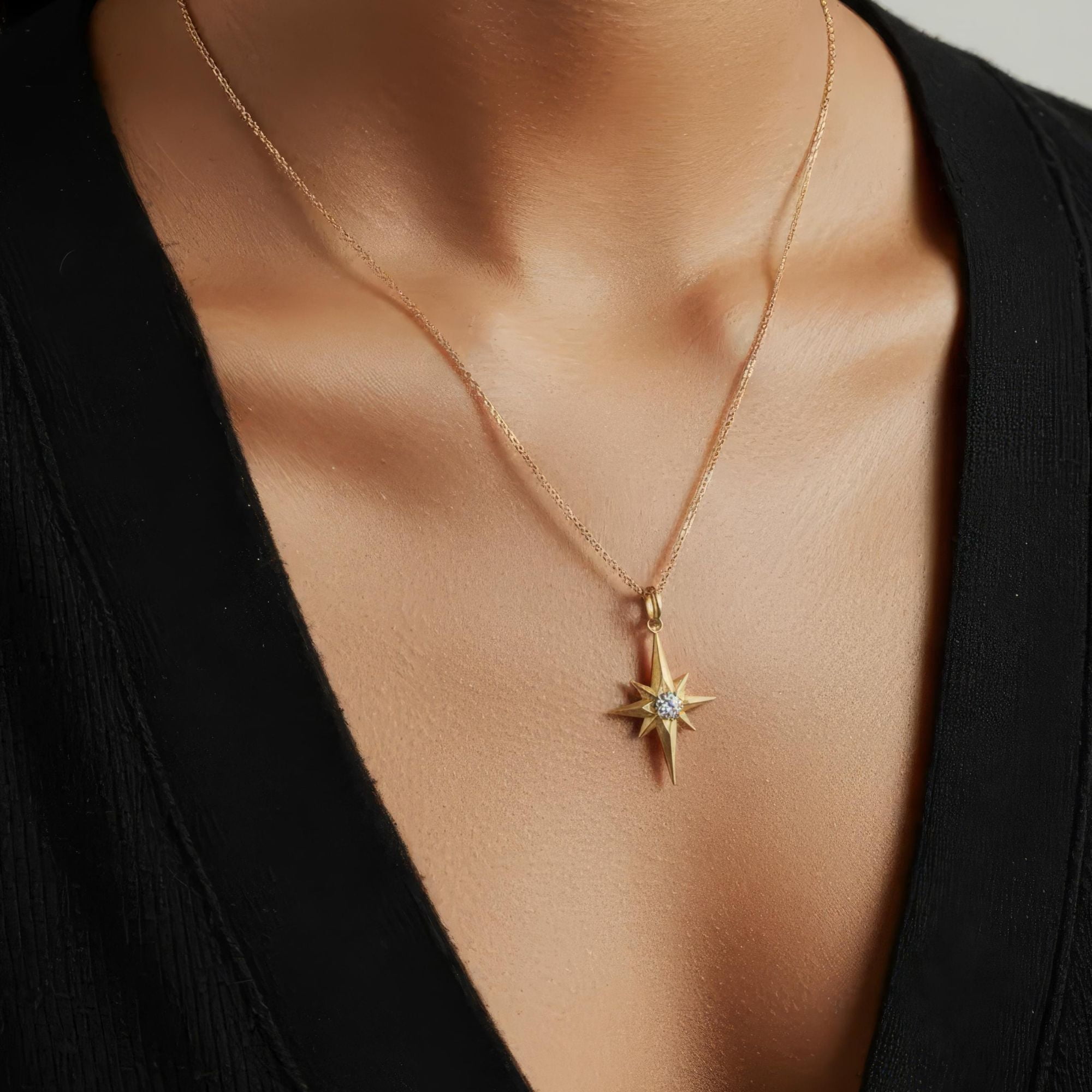 HOPE LOVE SHINE North Star Necklace – 14k Gold Over Sterling Silver Jewelry Gift for Guidance & Inner Light