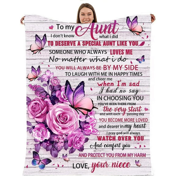 to My Aunt Blanket from Niece, Pink Butterfly Flower Blanket for My Aunt, Aunt Gifts from Niece, Aunt Birthday Christmas Idea Gifts, to My Aunt Super Soft Cozy Flannel Throw Blanket 50"x 60"
