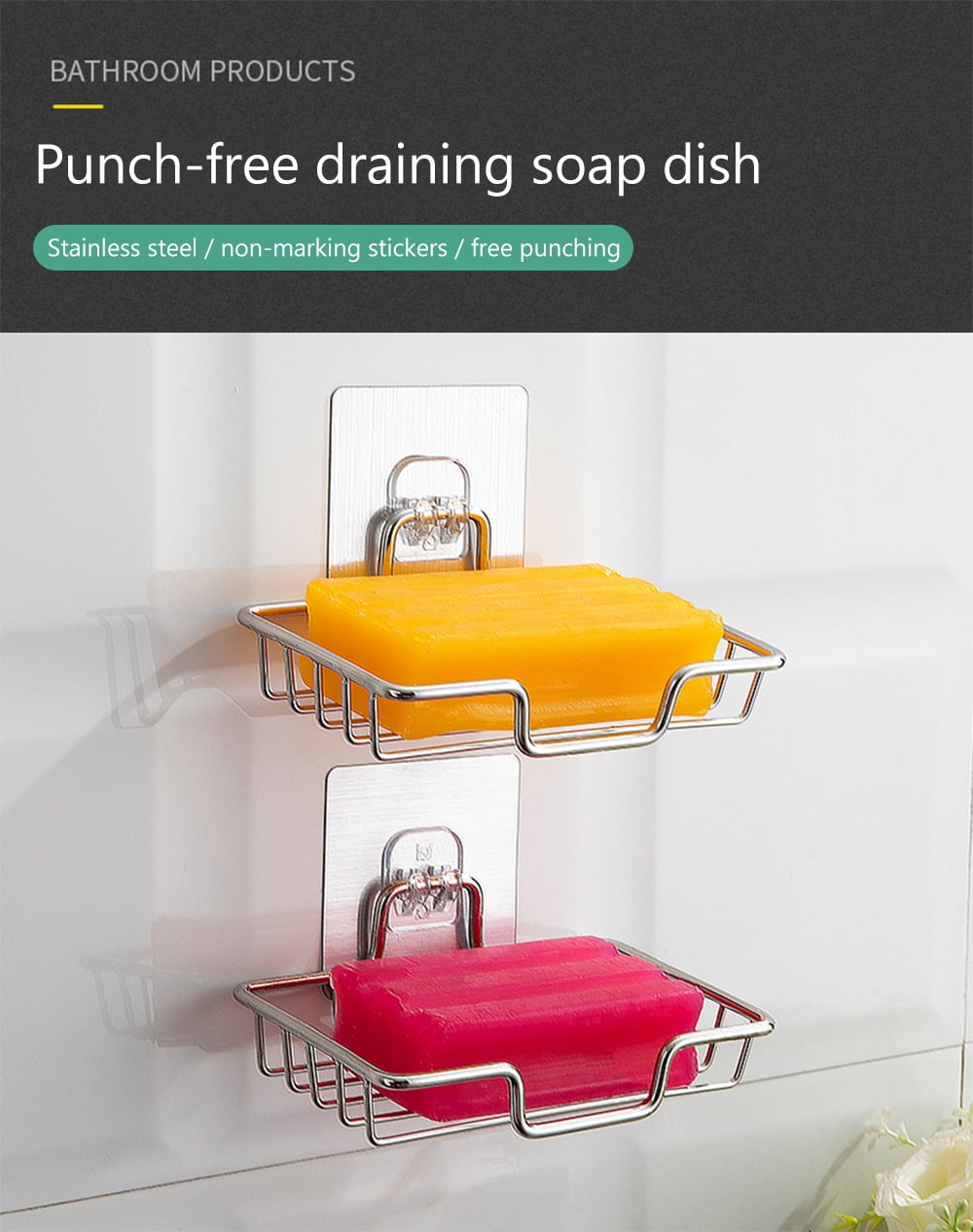Dropship Wall Mount Suction Soap Dish Stainless Steel Bar Soap Holder Soap  Box Bathroom Shower Room Kitchen Sponge Holder Soap Organizer Storage Tray  to Sell Online at a Lower Price