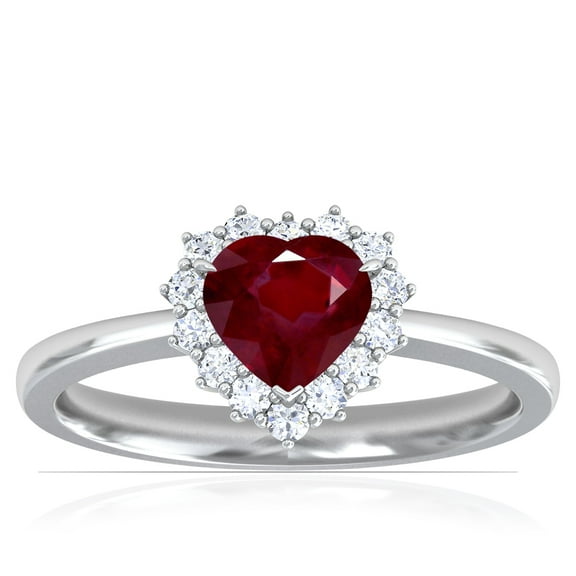 GemsNY July Birthstone - Heart Shape Ruby Halo Ring (Grade - AA | 0.84cttw)