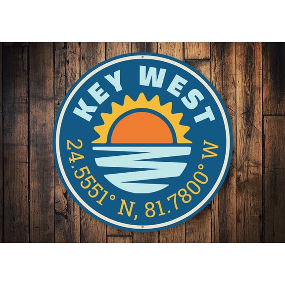 Key West Sunset Novelty Decor, Metal Wall Sign - 12" Circle