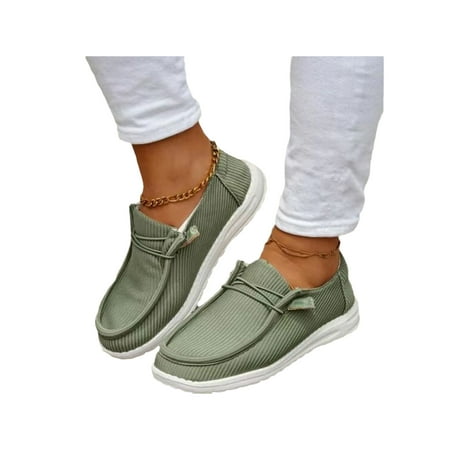 

Woobling Ladies Sneakers Slip On Canvas Shoe Casual Flats Womens Comfort Shoes Fashion Flat Lightweight Dark Green 5