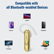 New Bee Bluetooth Earpiece,Wireless Handsfree in-Ear with Microphone, 20 Hrs Talking Time 180 Days Standby Time Bluetooth V5.0 Headset for iPhone/Android/Business/Trucker/Driver,Gold