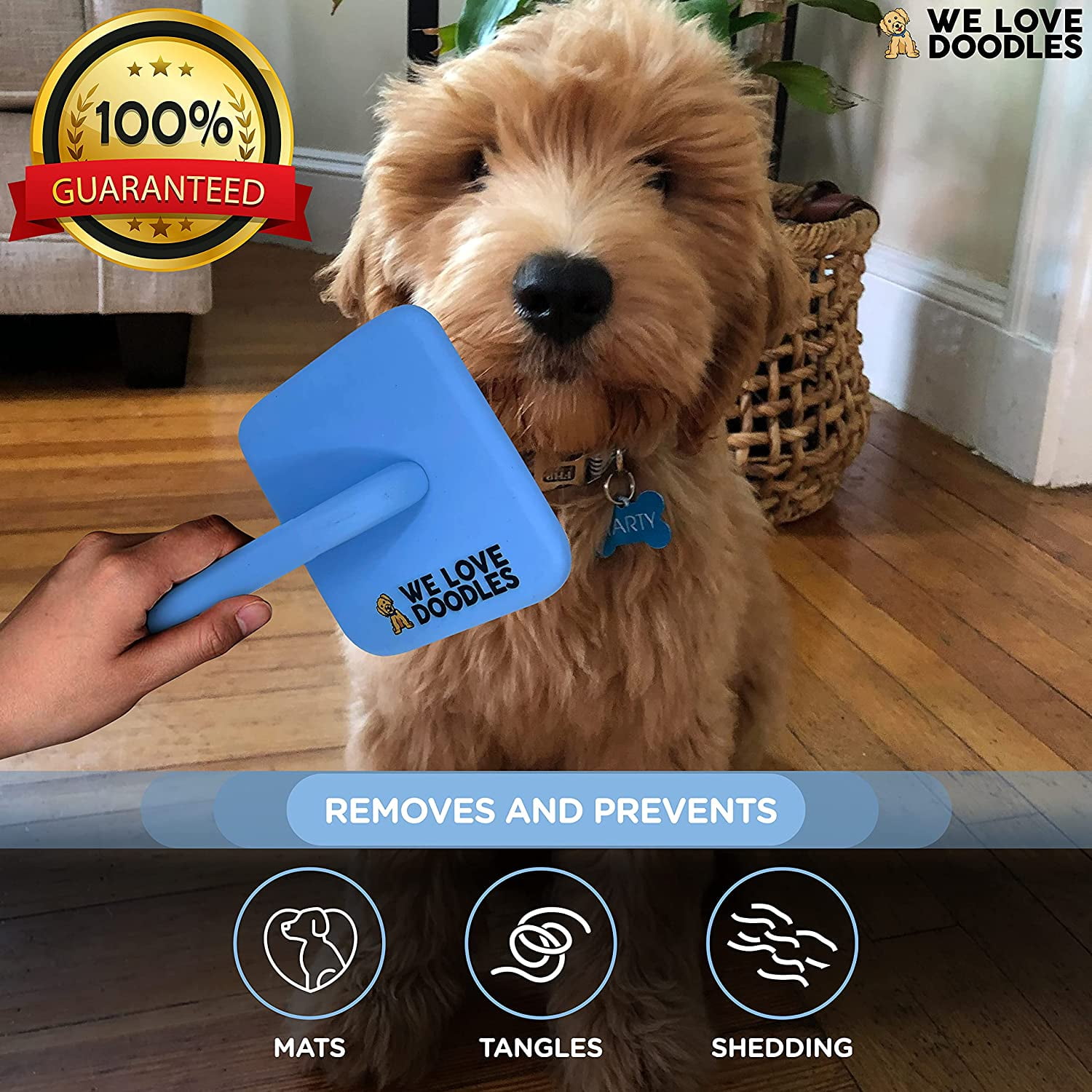 We Love Doodles Dog Slicker Brush – Professional Grooming Brush for Long Hair & Curly Hair, Removes Mats, Tangles & Loose Fur – Dematting & Deshedding Brush, Large