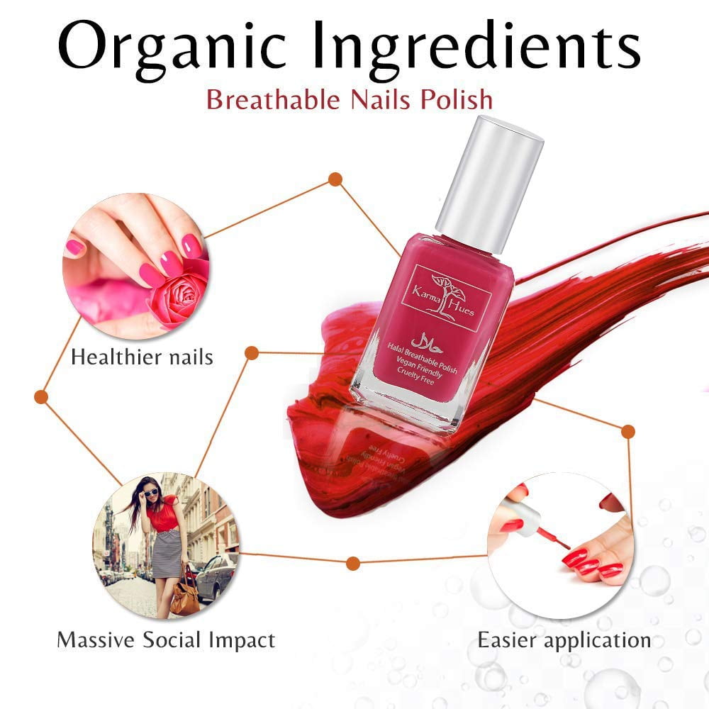 Karma Organic Beautiful Halal Certified Nail Polish gift set- Truly Breathable Cruelty Free and Vegan - Oxygen Permeable Wudu Friendly Nail Enamel (Oasis)