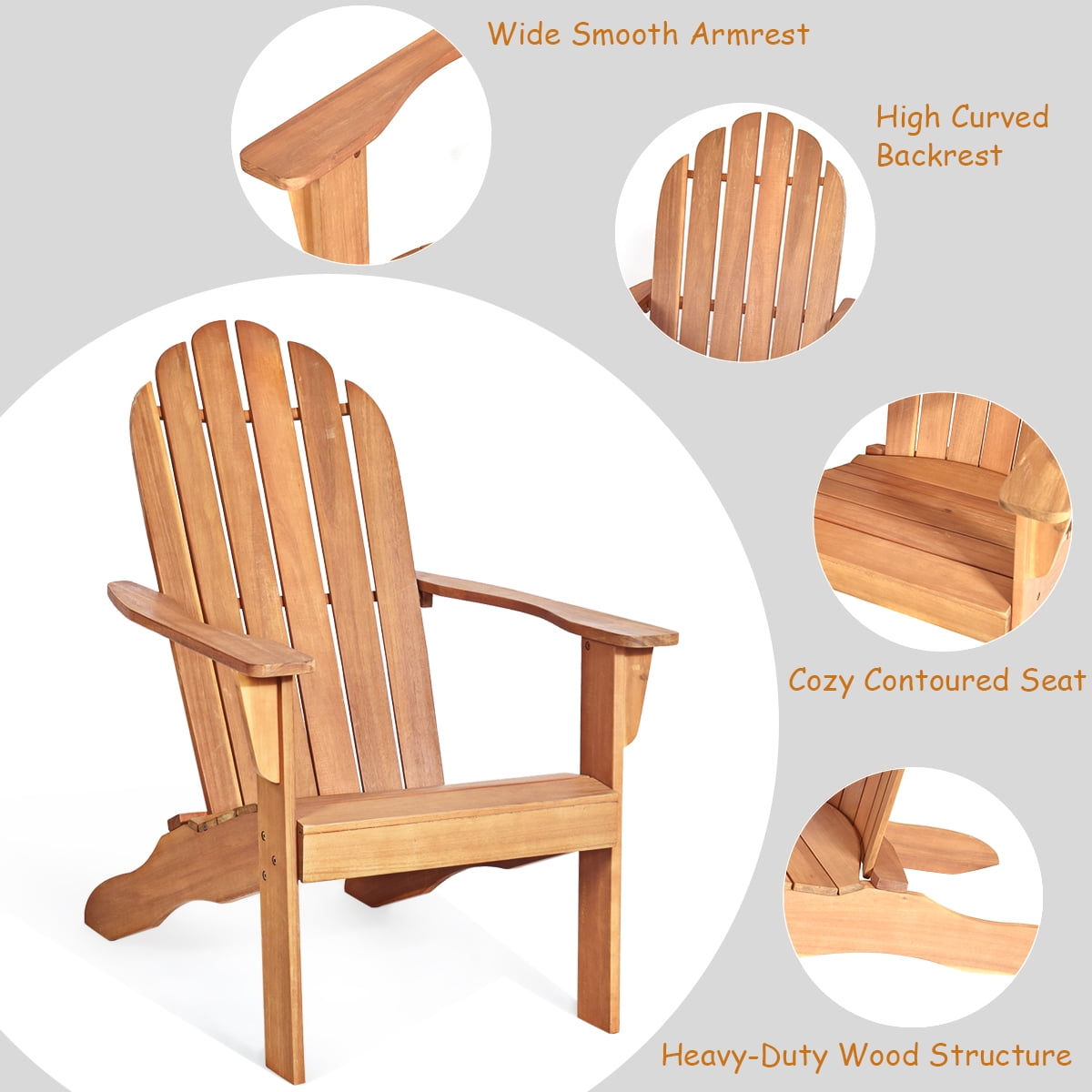 Topbuy Outdoor Adirondack Chair Patio Solid Acacia wood Natural