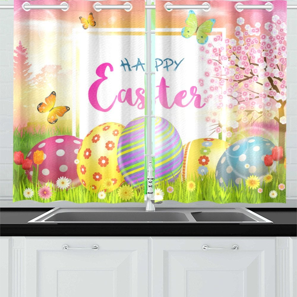 MKHERT Easter Window Curtain Kitchen Curtains Window Treatments 26x39