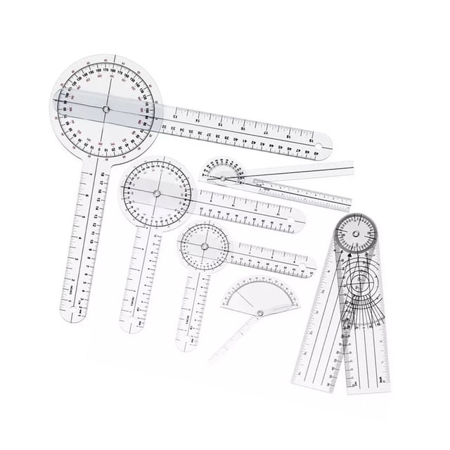 6-Piece Transparent PVC Medical Goniometer Set with Clear Scales for Precise Orthopedic Measurements and Multi-Functional Use