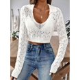 thumbnail image 4 of Women Crochet Hollow Out Cropped Tops Long Sleeve V Neck Knit Sweater Beach Cover Up White XL, 4 of 9