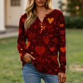 thumbnail image 2 of Valentine Clothes for Women Henley Long Sleeve V Neck Lightweight Tops 2026 Fashion Tees Heart Print Button Down T Shirts, 2 of 5