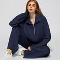 thumbnail image 6 of Huankd Womens 2 Piece Outfits Sweatsuit Set Oversized Half Zip Sweatshirt Wide Leg Sweatpants Lounge Set Tracksuit Dark Blue L, 6 of 6