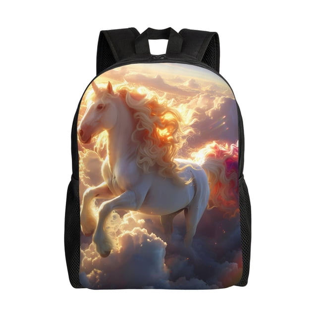 Fotbe Rainbow Cloud White Horse Mochila de Viaje para Laptop, Mochila Ejecutiva Delgada y Resistente 15.6"