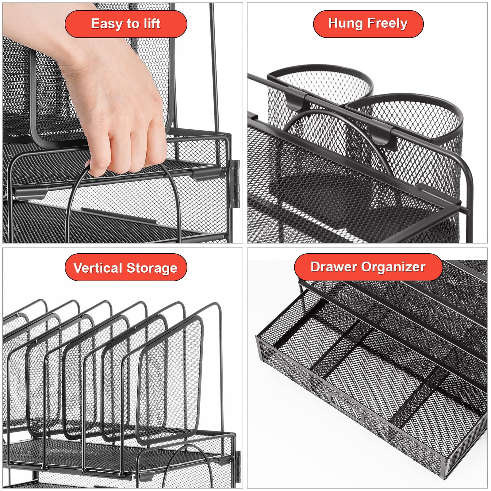 Desk Organizer With Drawer  4-tier Mesh File 5 Vertical Holders And 2 Pen Multifunction Desktop Organizers Accessories For Home Office
