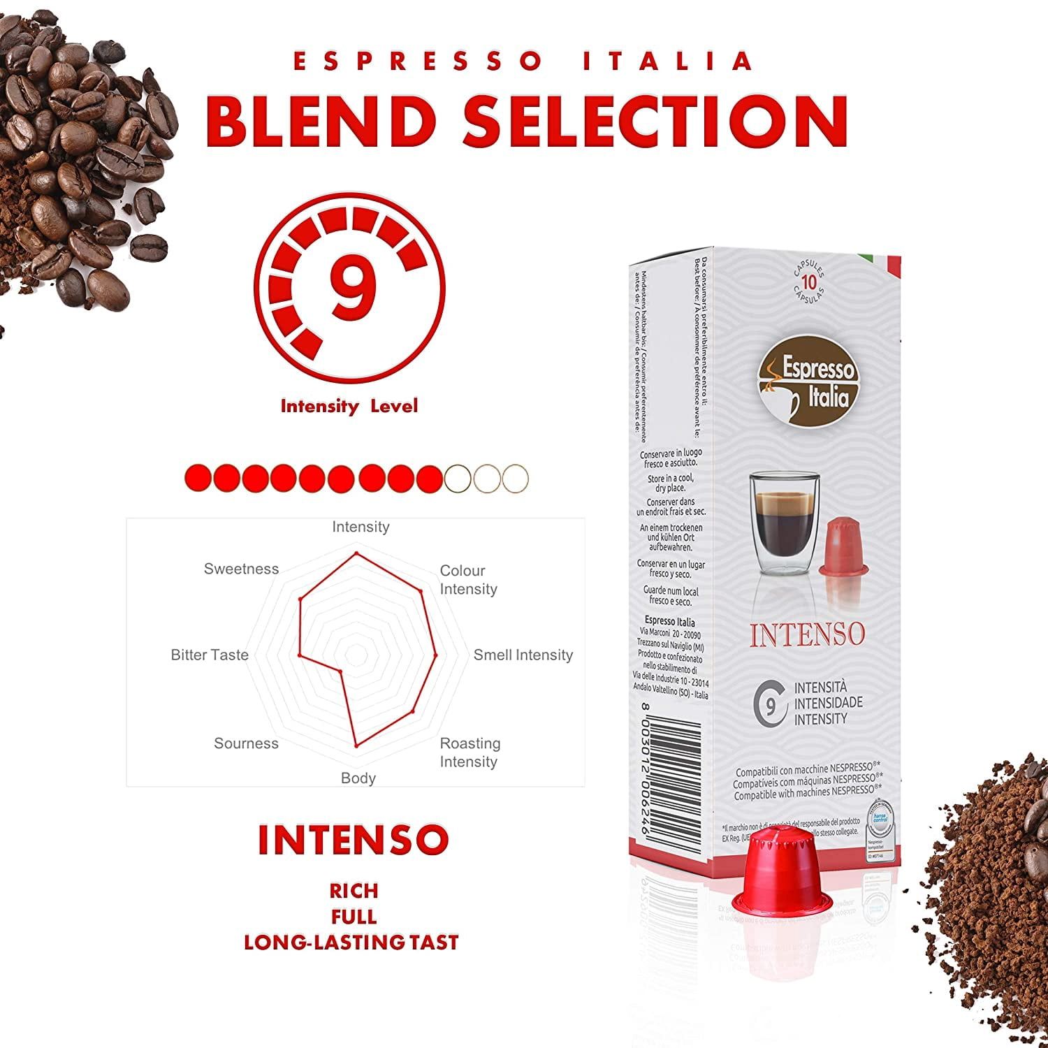 Espresso Italia Pods, Intenso Coffee Capsule, 200 Espresso Pods  Intensity 9