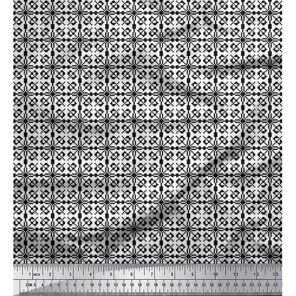 Soimoi Silk Fabric Geometric Small Printed Fabric 1 Yard 42 Inch Wide