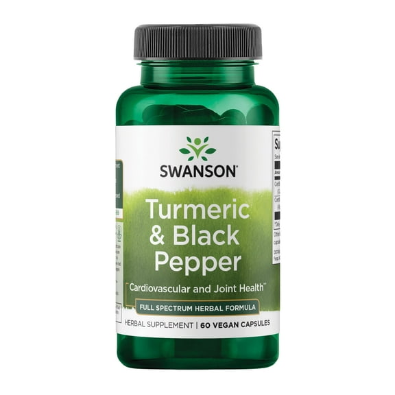 Swanson Turmeric & Black Pepper - Organic Joint Health, Heart Health, Digestion, & Liver Support Supplement - Natural Formula for Enhanced Bioavailability & Absorption - (60 Veggie Capsules)